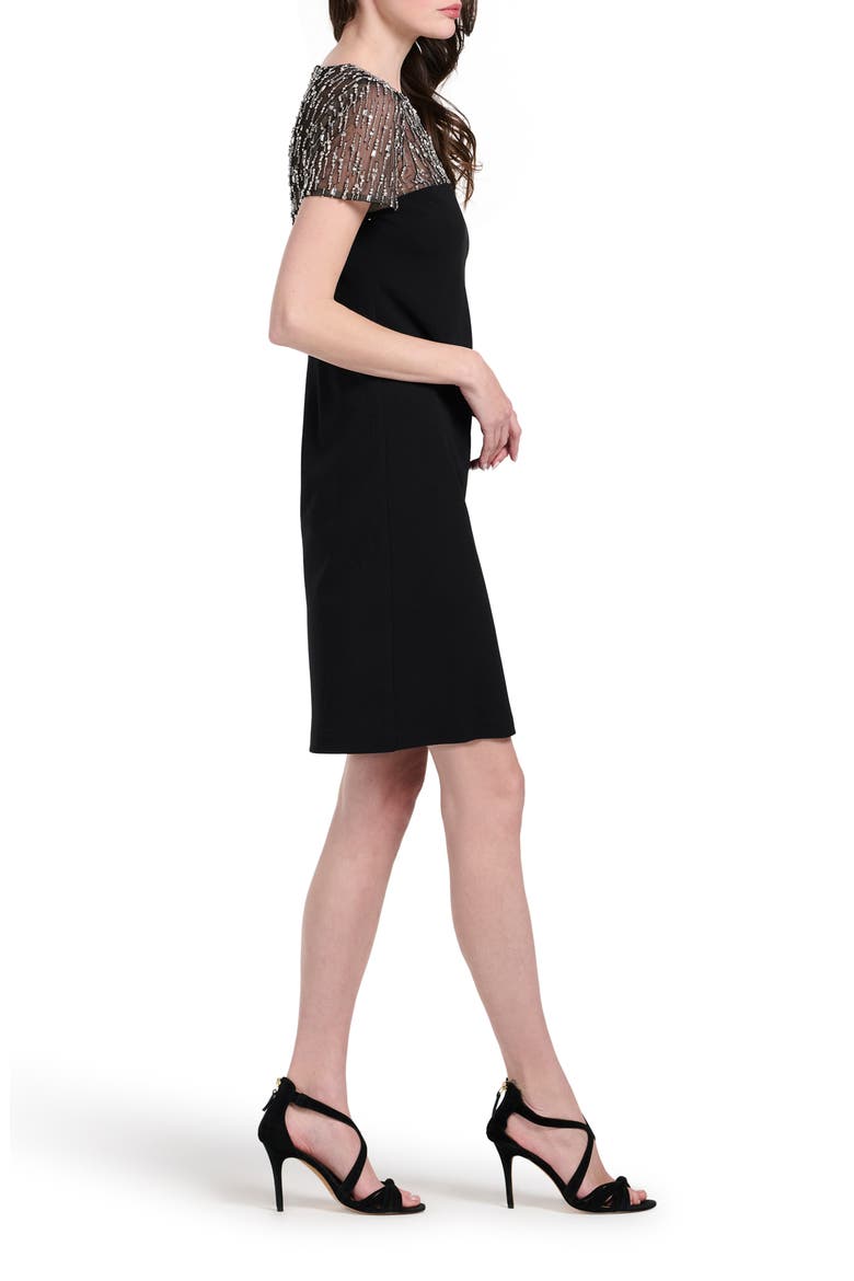 Crystal Illusion Stretch Crepe Cocktail Dress, Alternate, color, BLACK