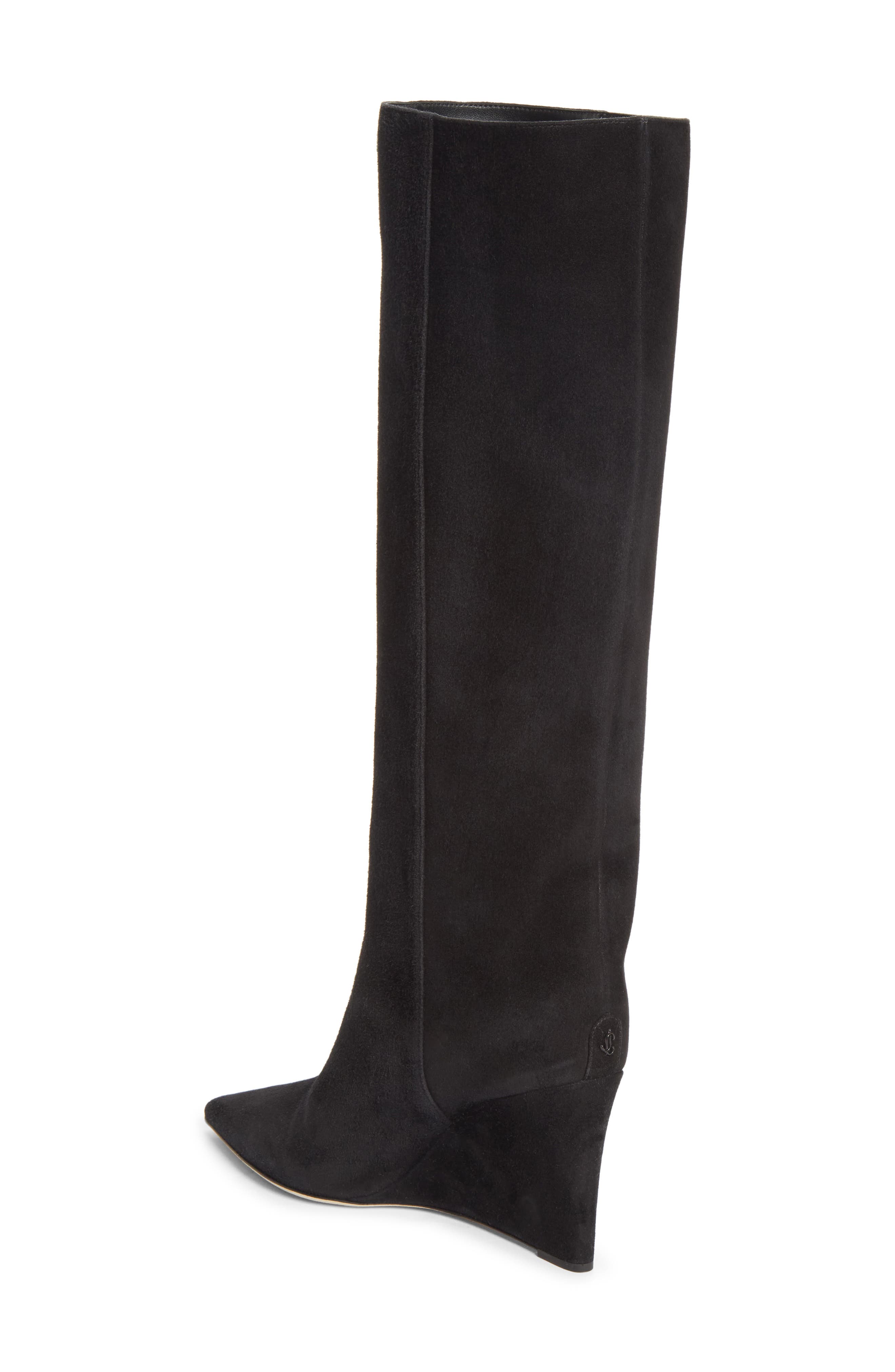 Blake Pointed Toe Knee High Wedge Boot, Alternate, color, BLACK