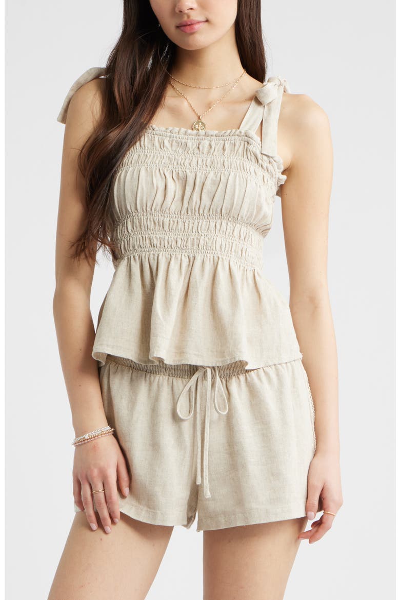 Smocked Linen Blend Tank, Main, color, NATURAL