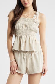 BP. Smocked Linen Blend Tank
