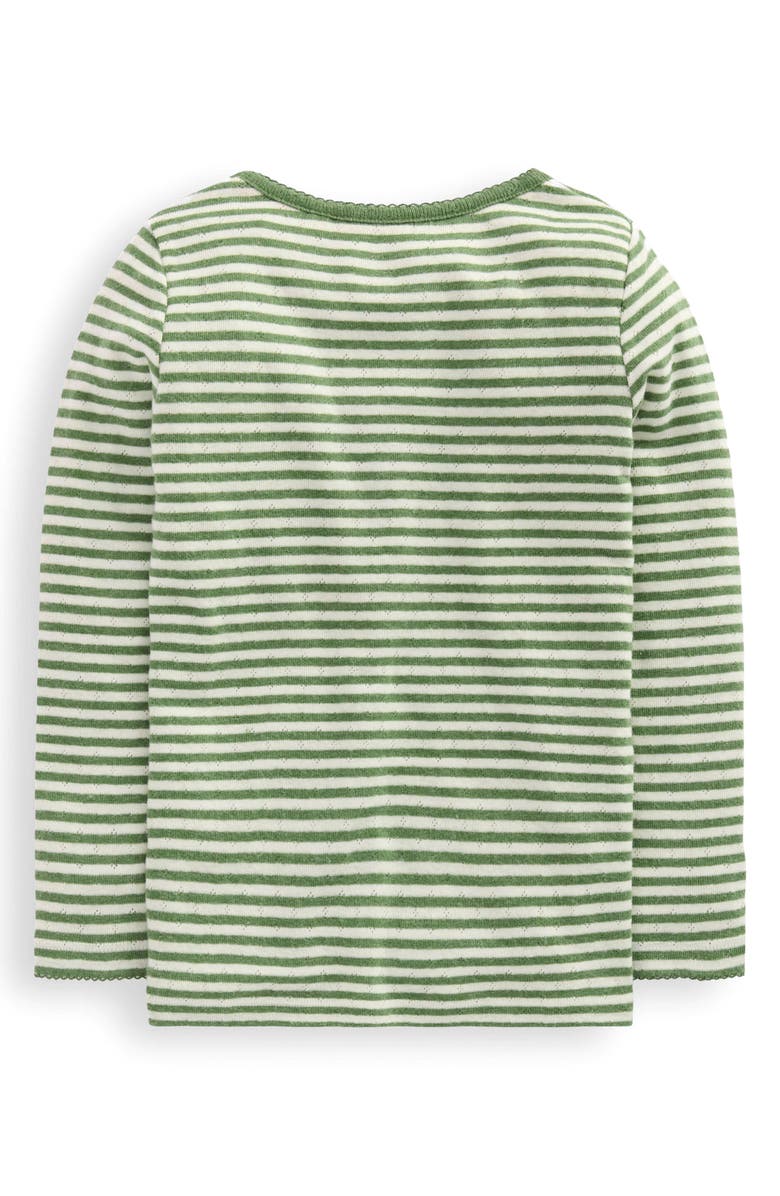 Mini Boden Kids' Long Sleeve Pointelle Top, Alternate, color, Green Stripe