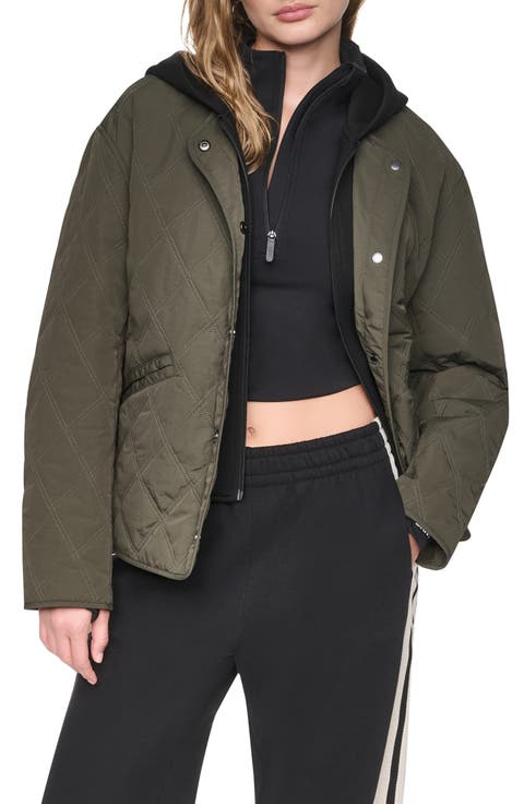 Quilted Jacket with Hooded Knit Bib