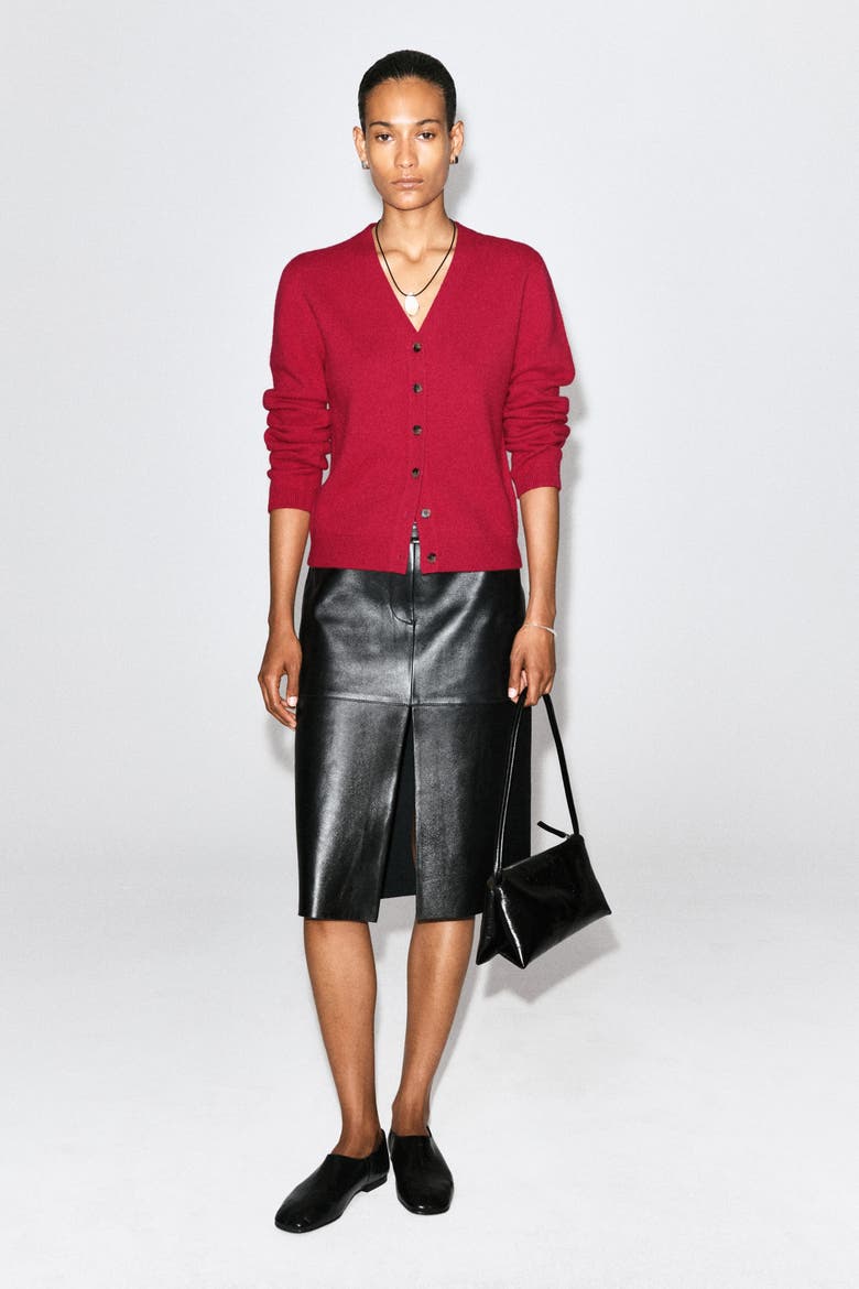 Merino Wool V-Neck Cardigan, Alternate, color, RED