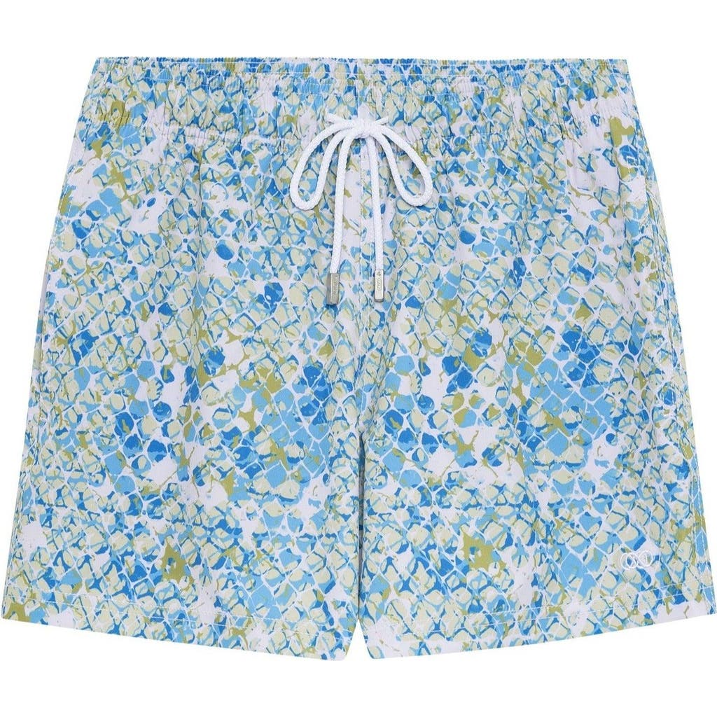 Le Club Resortwear 4.25" Le Club 4 Way Stretch Mens Swim Trunk in White With Snake Print  product