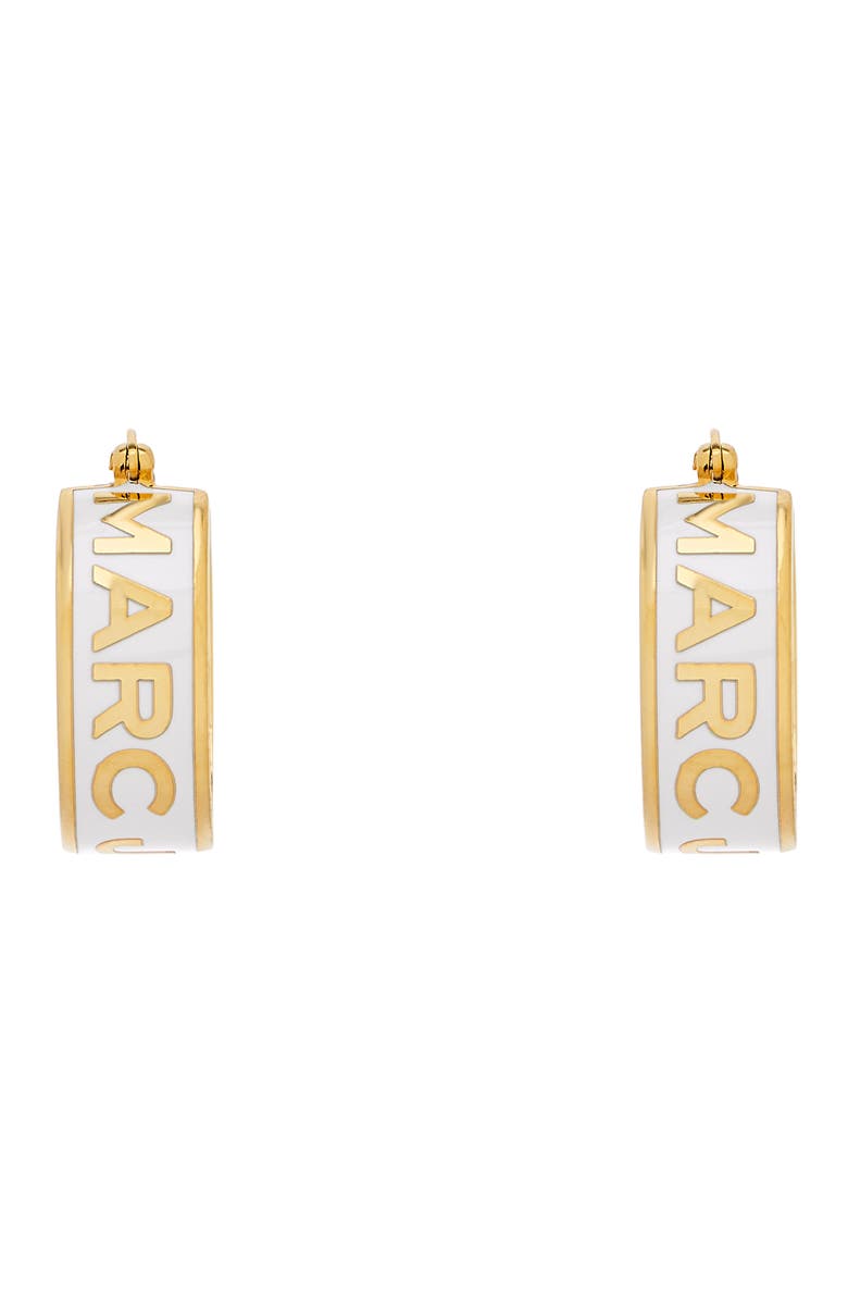 Marc Jacobs Logo Hoop Earrings, Alternate, color, Gold/Cream