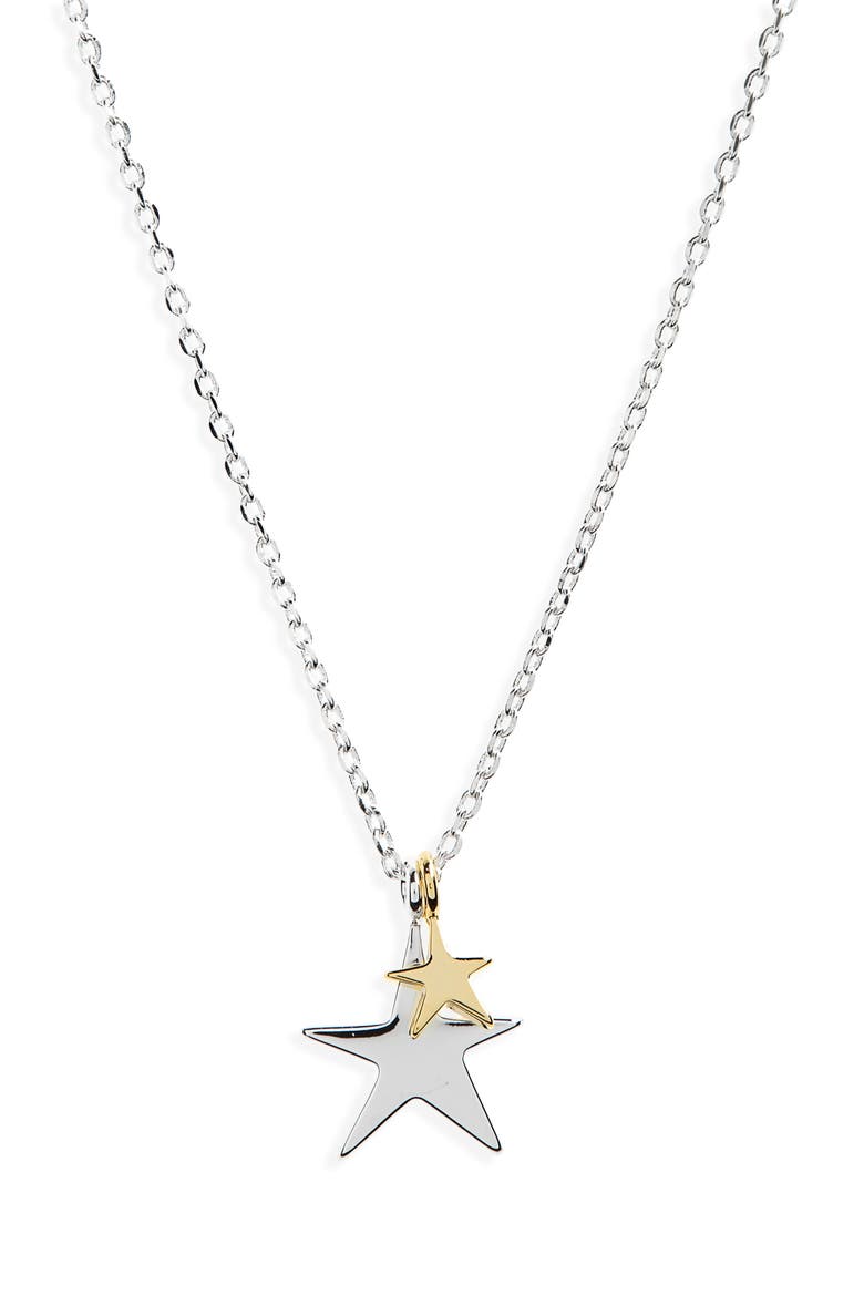 Two-Tone Double Star Pendant Necklace, Main, color, SILVER/ GOLD