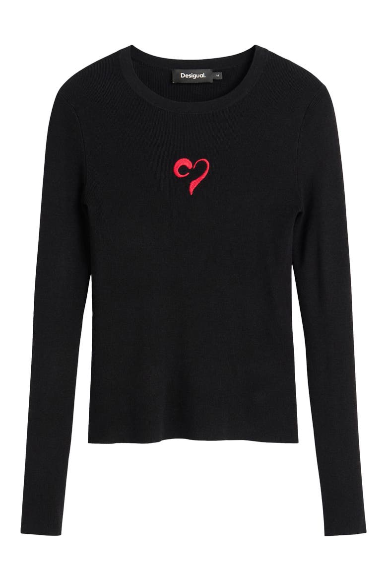 Floral Embroidery Long Sleeve T-Shirt, Alternate, color, BLACK