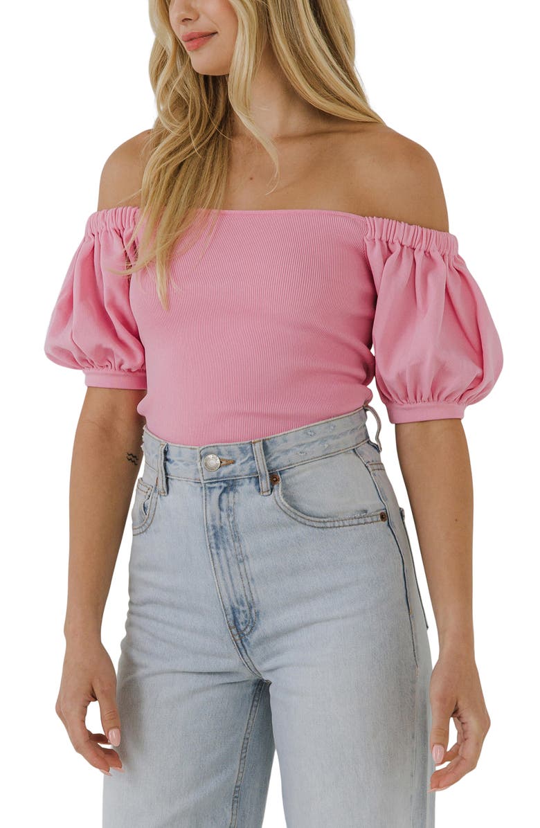 Grey Lab Off the Shoulder Knit Top, Alternate, color, 