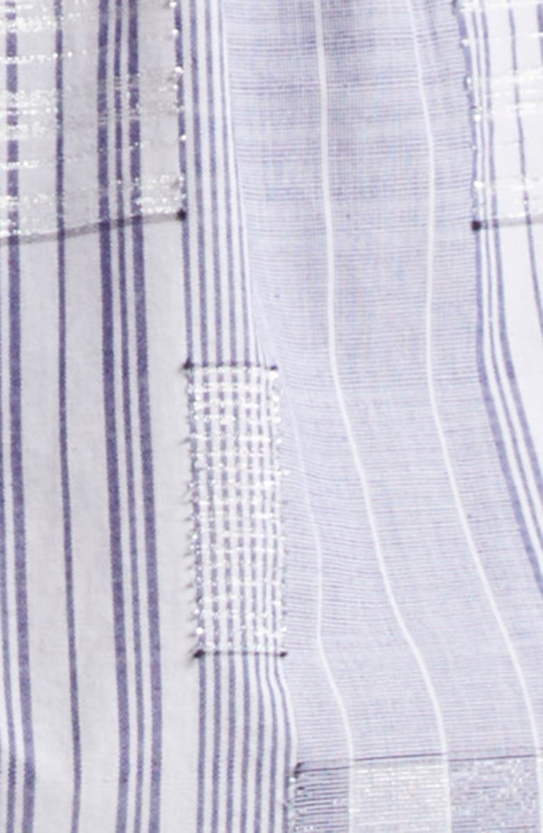 Ramy Brook Kezia Sleeveless Metallic Mixed Media Peplum Button-Up Shirt, Alternate, color, Navy Patchwork