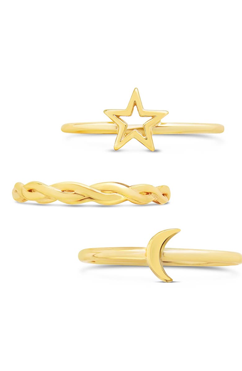Sterling Forever 14K Yellow Gold Plate Sterling Silver Celestial Stacking Rings - Set of 3, Alternate, color,