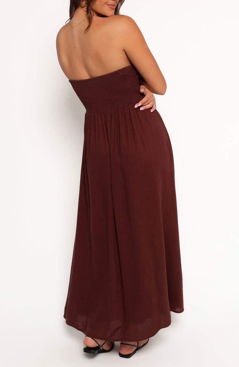 Petal & Pup Kayt Strapless Linen Blend Maxi Sundress, Alternate, color, Chocolate Brown