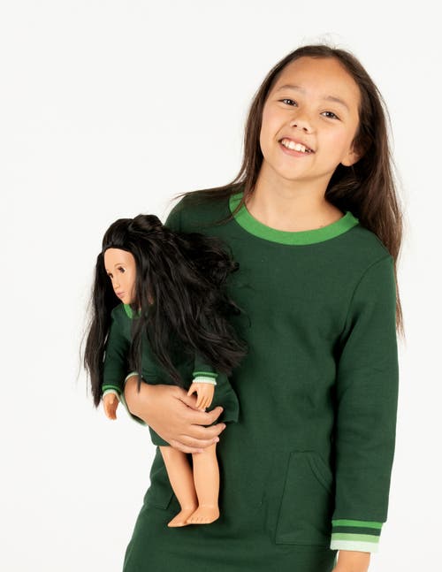 Leveret Girls Sweatshirt Dress With Matching Doll Dress In Green