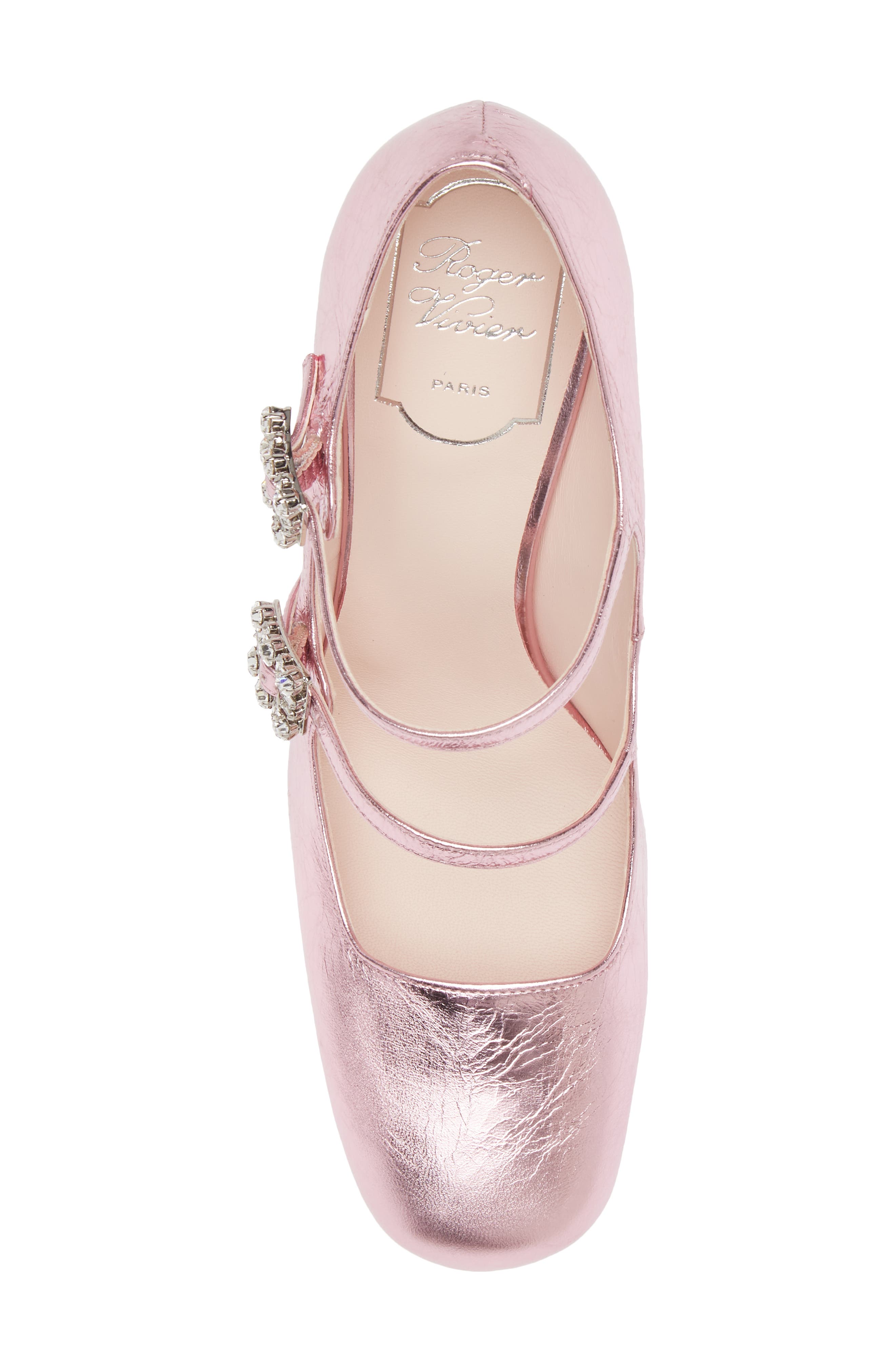 Trés Vivier Babies Crystal Buckle Mary Jane Pump, Alternate, color, METALLIC PINK