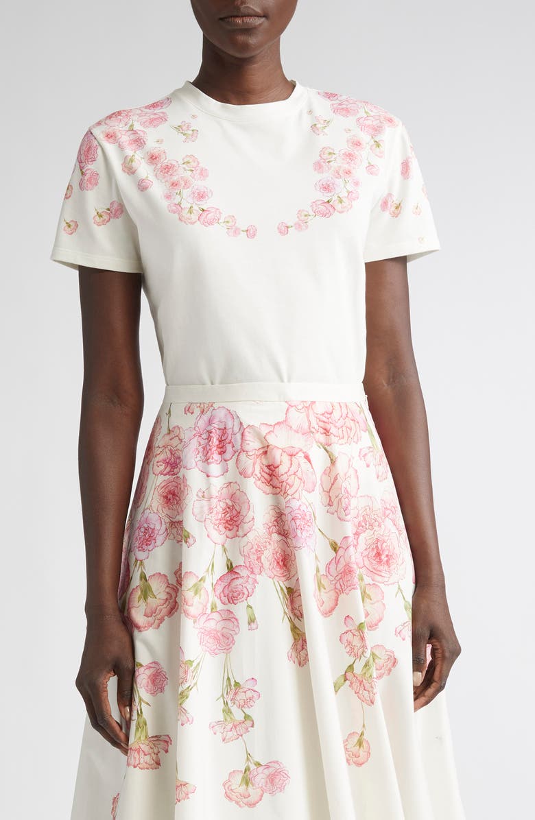 Giambattista Valli Carnation Embroidered Cotton T-Shirt, Main, color, Carnation Popeline Print