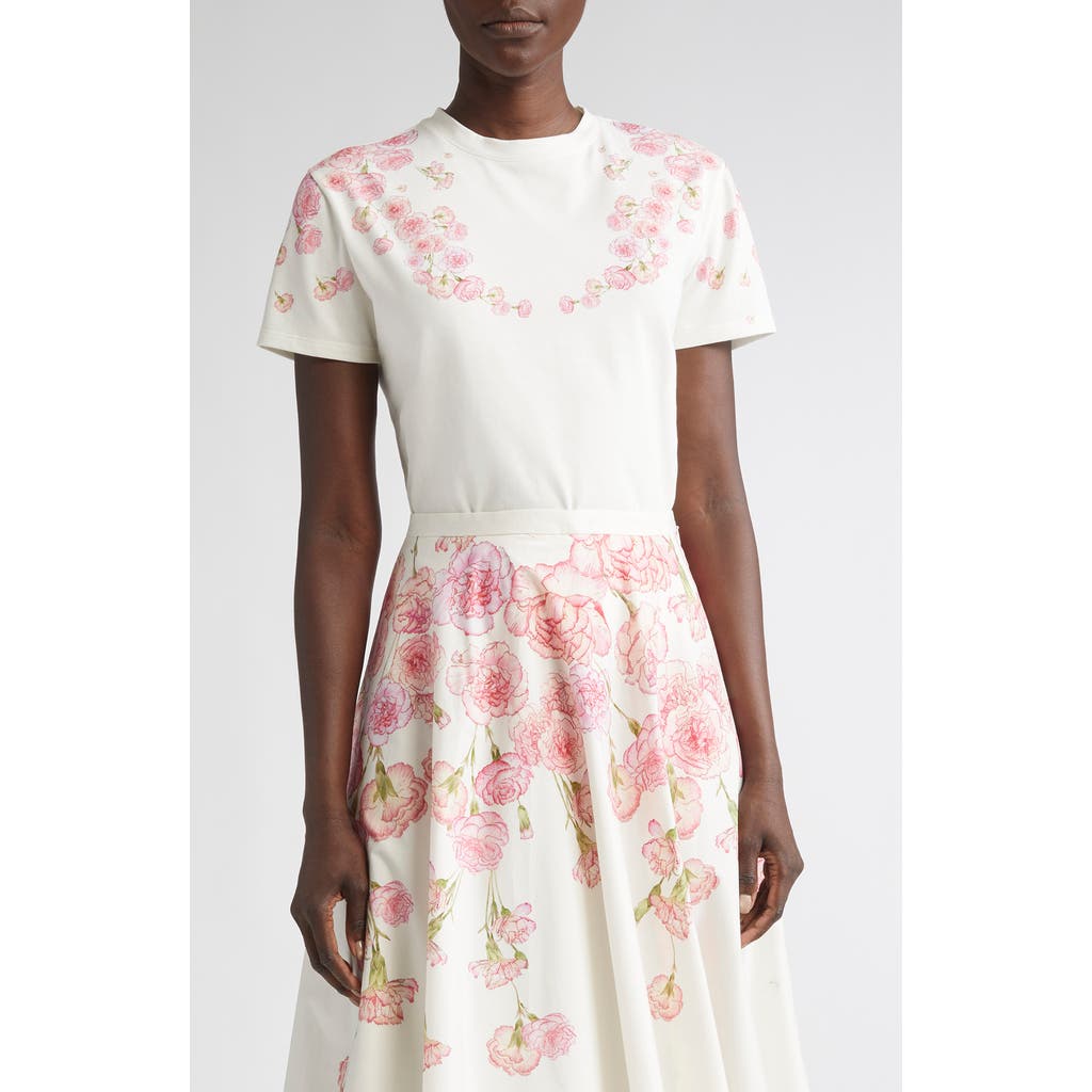Giambattista Valli Carnation Embroidered Cotton T-Shirt in Carnation Popeline Print  product