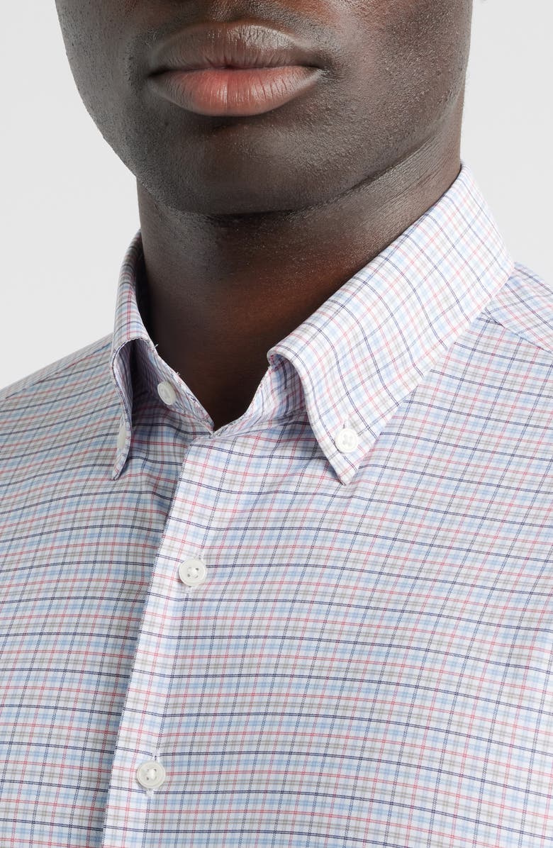 Peter Millar Casey Check Performance Twill Button-Down Shirt, Alternate, color, Navy