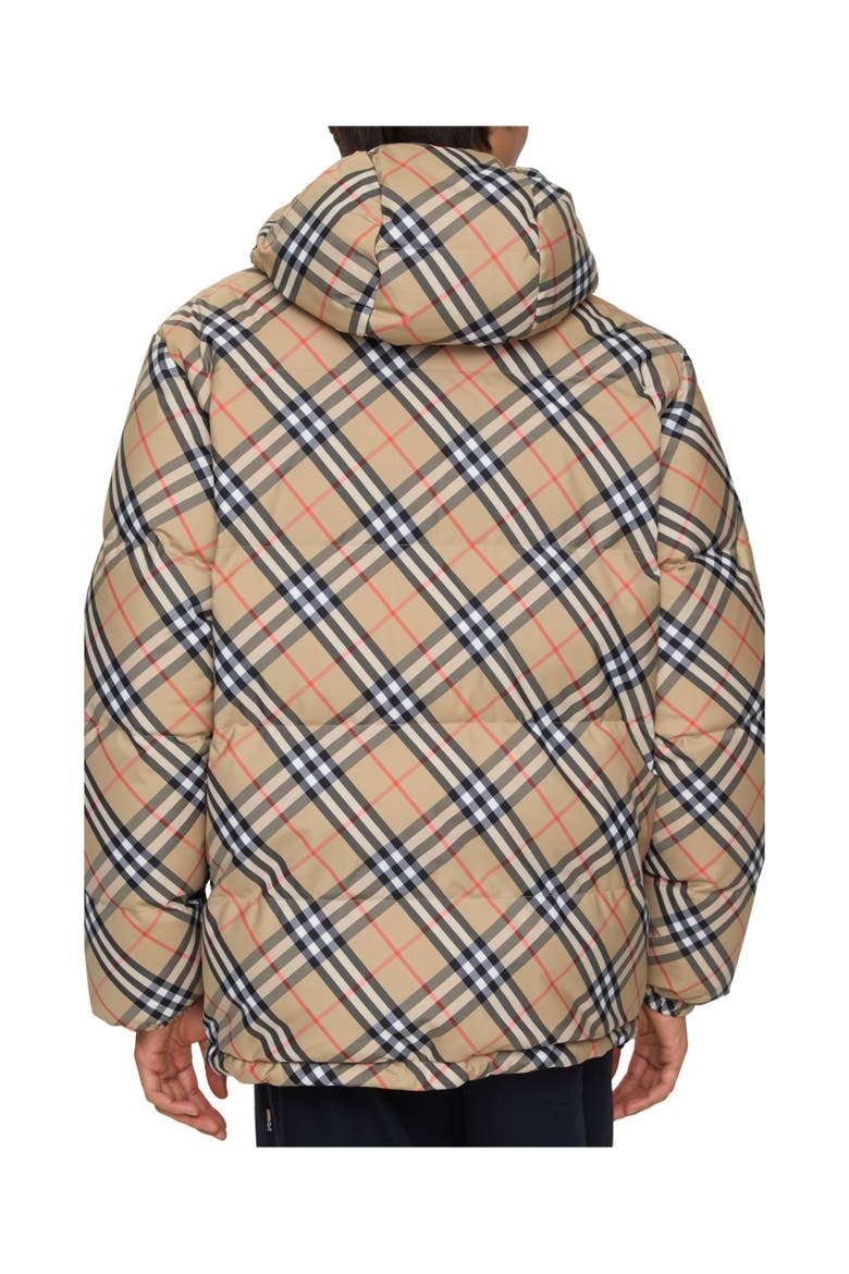 Reversible Check Hooded Puffer Jacket, Alternate, color, Sand beige