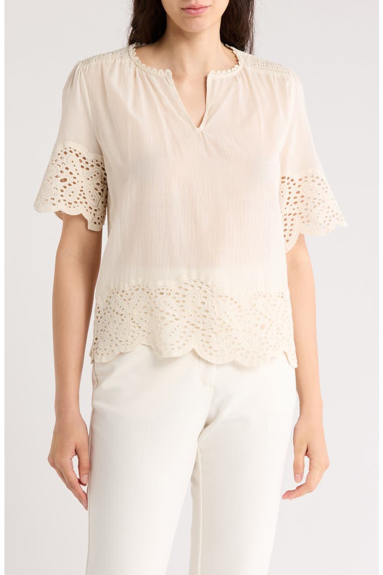 Embroidered Cotton Top, Main, color, CLOUD