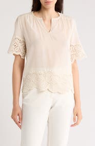 T Tahari Embroidered Cotton Top