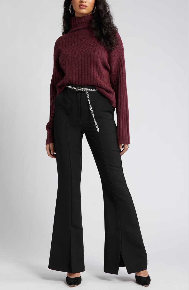 Open Edit Women's Cotton Blend Rib Funnel Neck Sweater, Alternate, color, Burgundy London