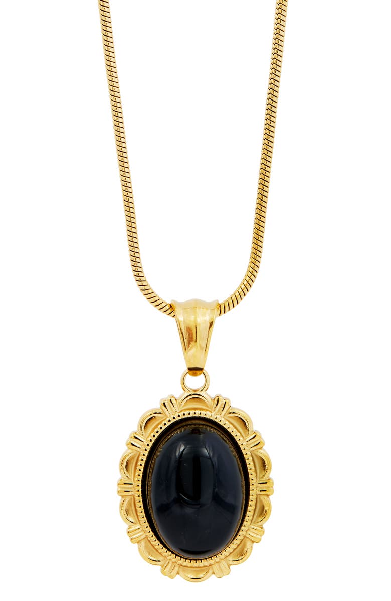 SAVVY CIE JEWELS 18K Gold Plate Onyx Medallion Pendant Necklace, Main, color,