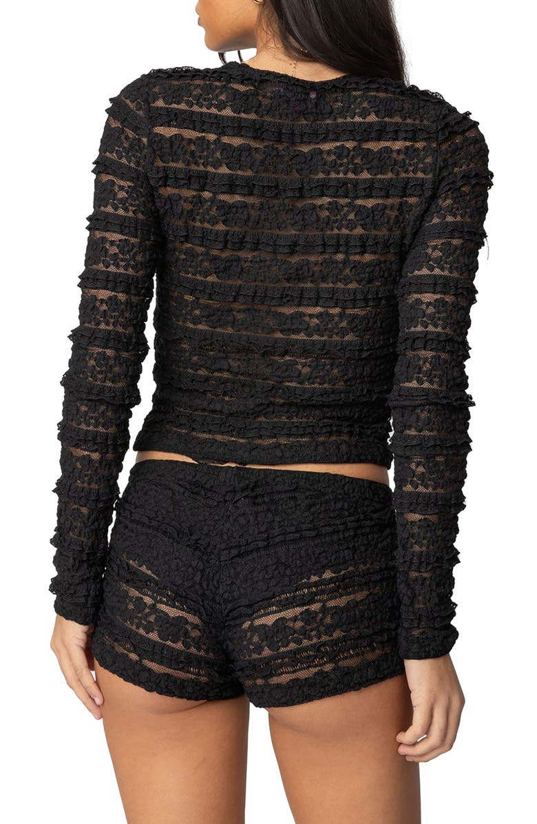 EDIKTED Maisley Sheer Lace Crop Top, Alternate, color, Black