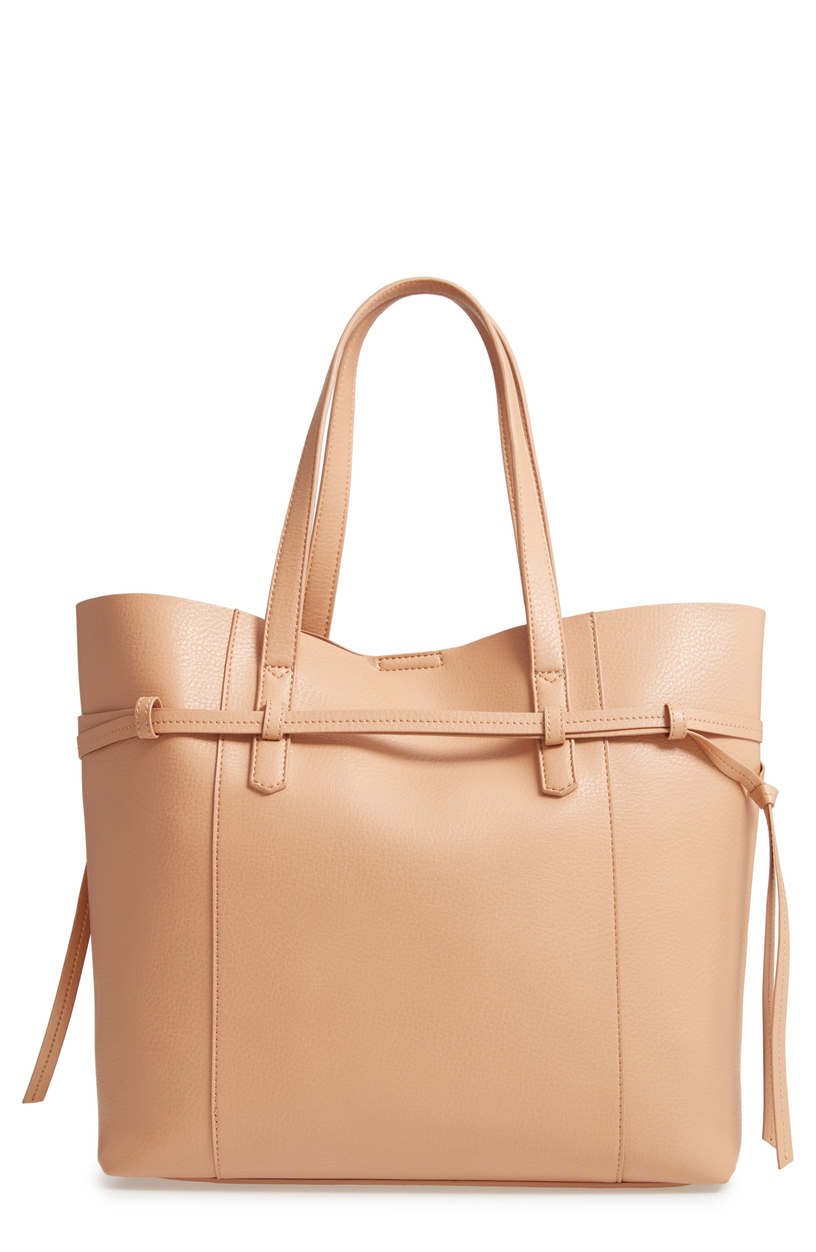 Faux Leather Carryall Tote, Main, color, TAN/ ROSE GOLD