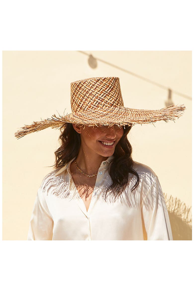 Valentina Wide Brim Straw Sun Hat, Alternate, color, BROWN/ MULTI