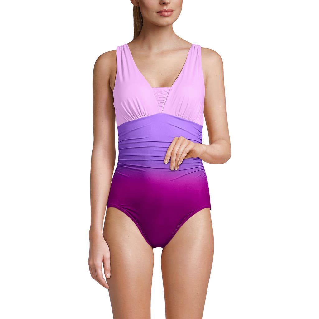 Lands' End D-cup Slender Suit Grecian Low Leg One Piece Swimsuit In Crimson Rose/purple Ombre
