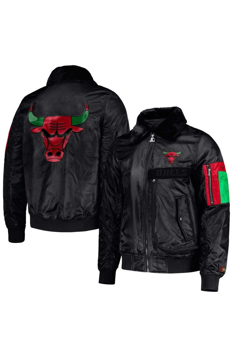 STARTER Men's Starter x Ty Mopkins Black Chicago Bulls Black History Month Satin Full-Zip Jacket, Main, color, 