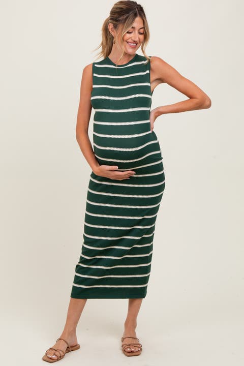 Striped Sleeveless Knit Midi Dress