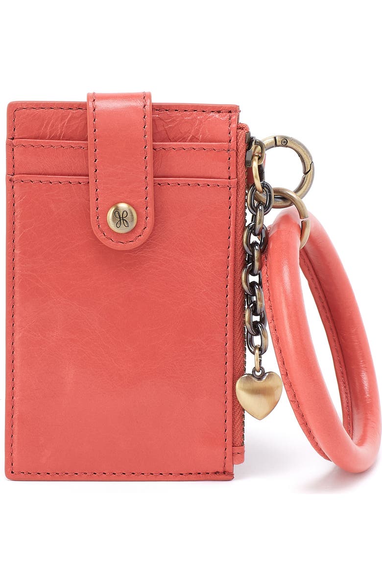 HOBO Ring Leather Wristlet Card Case, Main, color, Pink Mirage