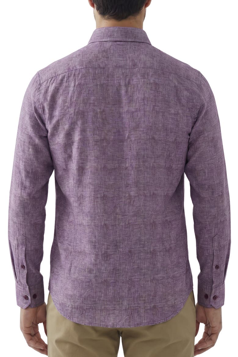 Long Sleeve Performance Patterned Stretch Button Up Shirt, Alternate, color, 27 BURGUNDY