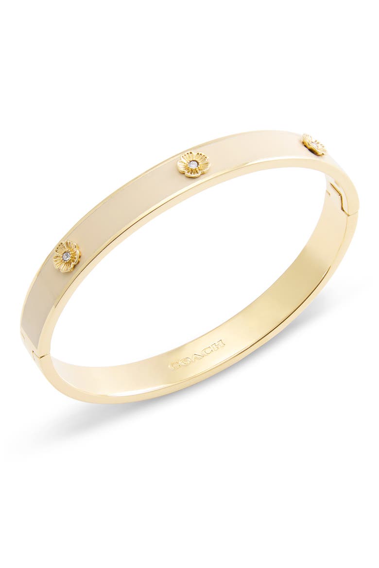 Tea Rose Enamel Hinged Bangle Bracelet, Alternate, color, WHITE/ GOLD