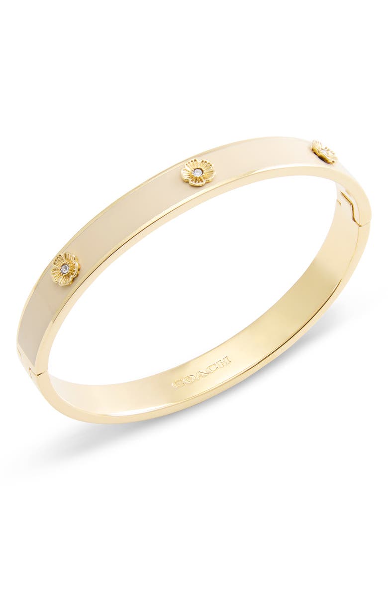 COACH Tea Rose Enamel Hinged Bangle Bracelet, Alternate, color,