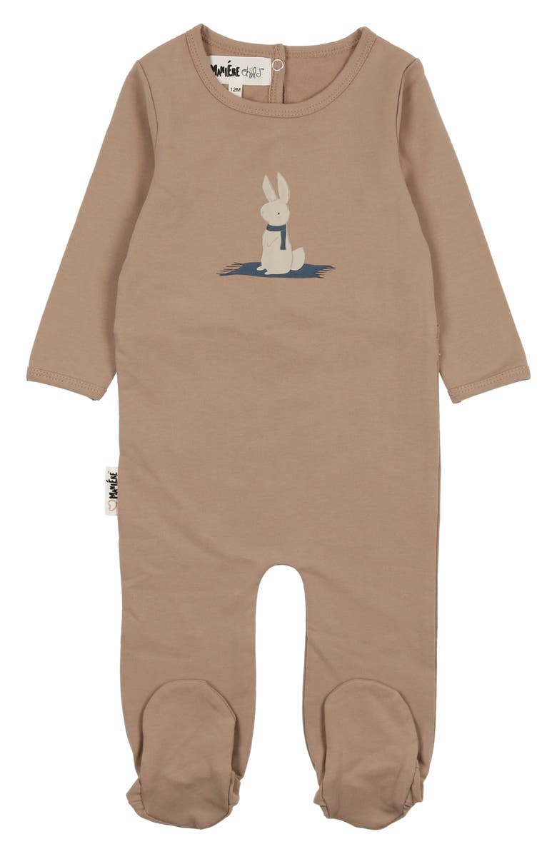 Manière Snow Bunny Cotton Blend Footie, Main, color, Mocha