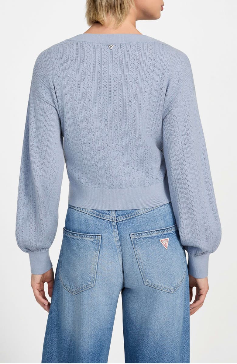 GUESS Lyla Pointelle Crop Cardigan, Alternate, color, Nimbus Blue