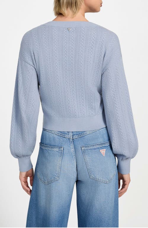 Guess Lyla Pointelle Crop Cardigan In Blue