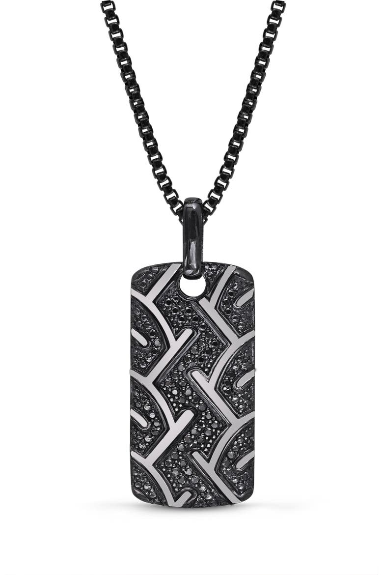 American Muscle Tire Tread Silver & Black Diamond Tag Necklace, Main, color, Dark Grey