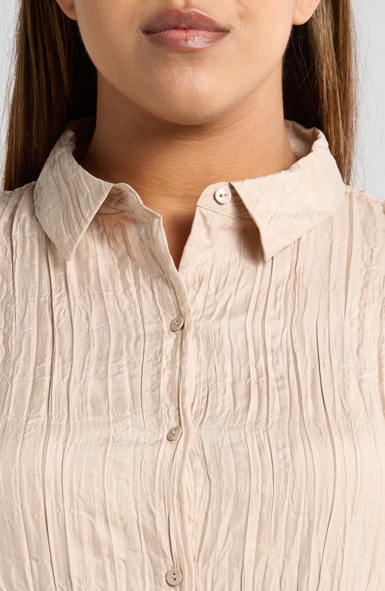 Eileen Fisher Classic Collar Pleated Longline Silk Button-Up Shirt, Alternate, color, 