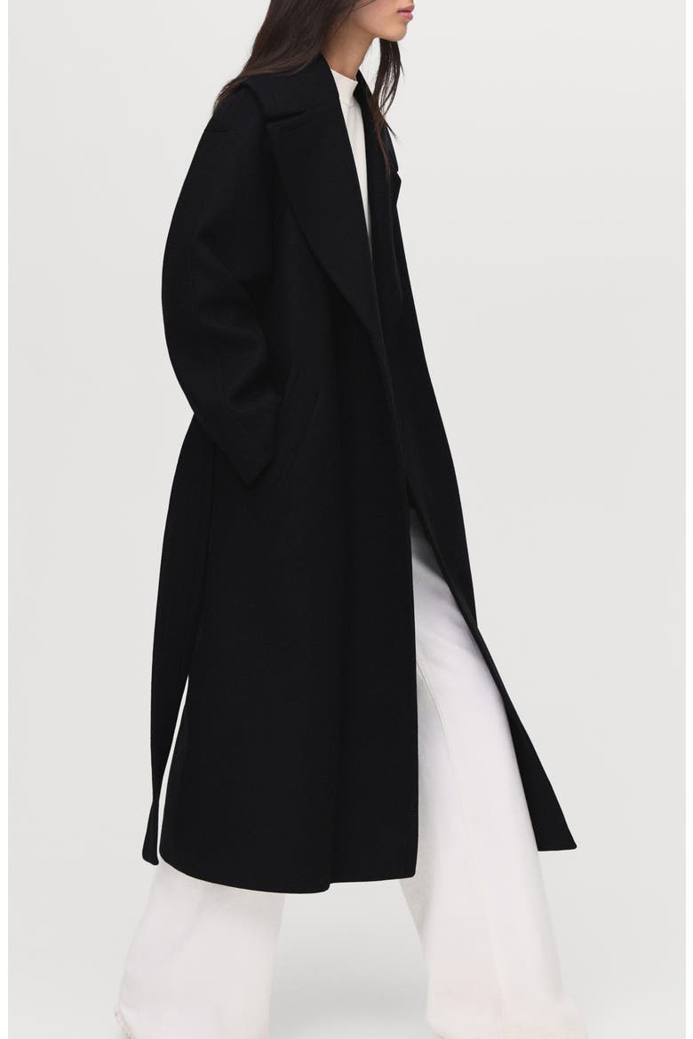 Belted Wool Blend Coat, Alternate, color, BLACK