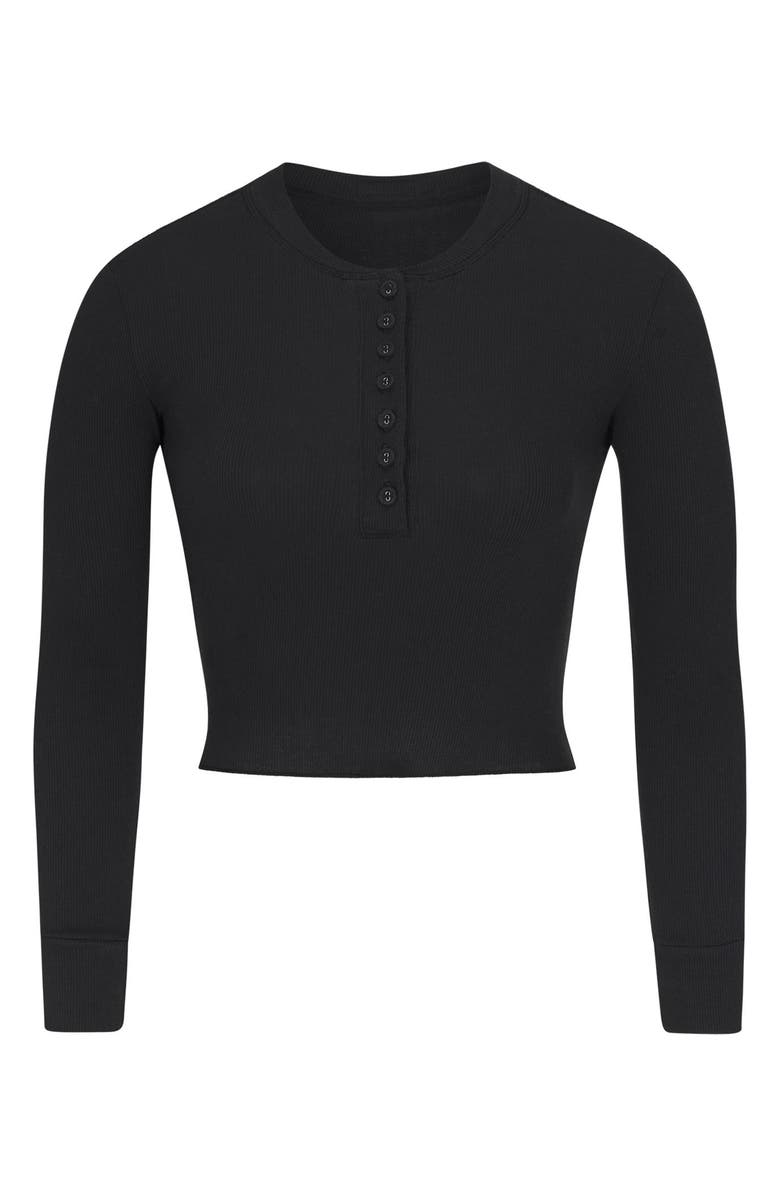SKIMS Long Sleeve Crop Stretch Cotton Rib Henley, Alternate, color, 