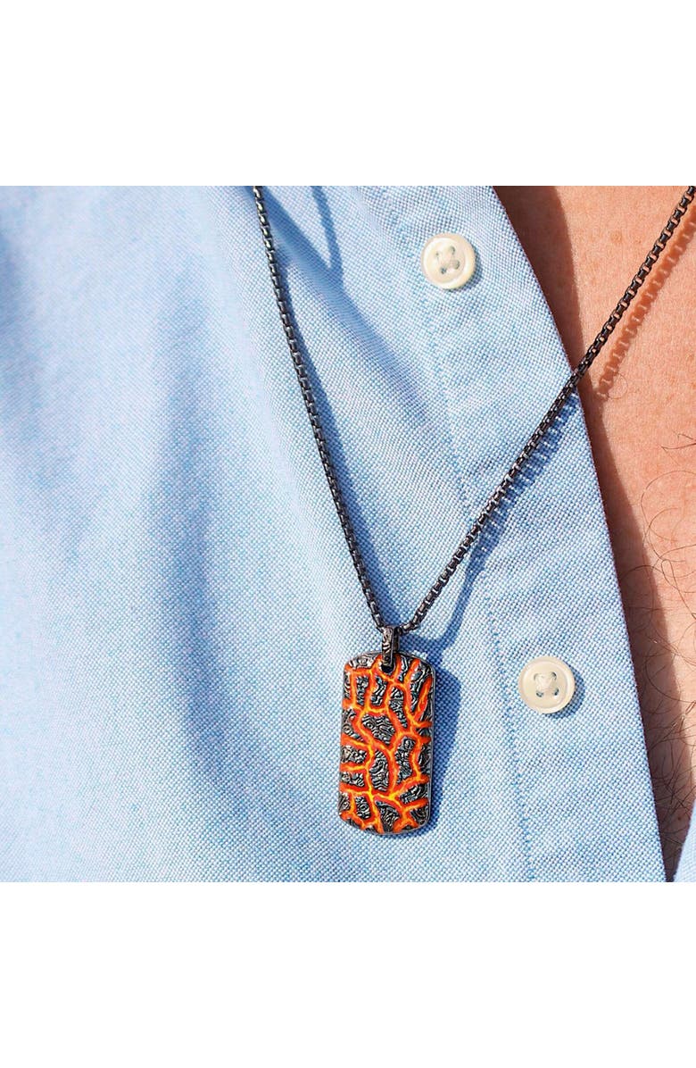 LuvMyJewelry Rivers Of Fire Silver & Red Enamel Tag Necklace, Alternate, color, Dark Grey