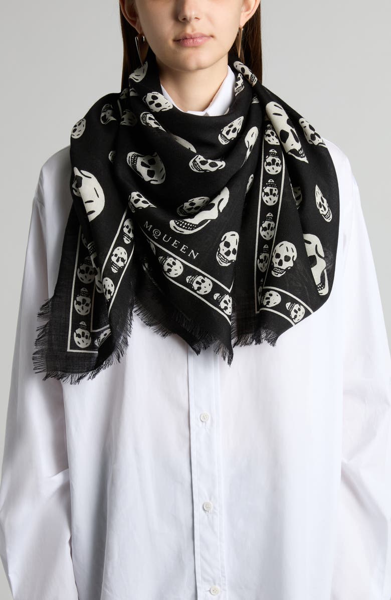 McQueen Alexander McQueen Skull Silk Scarf, Alternate, color, Black/ Ivory