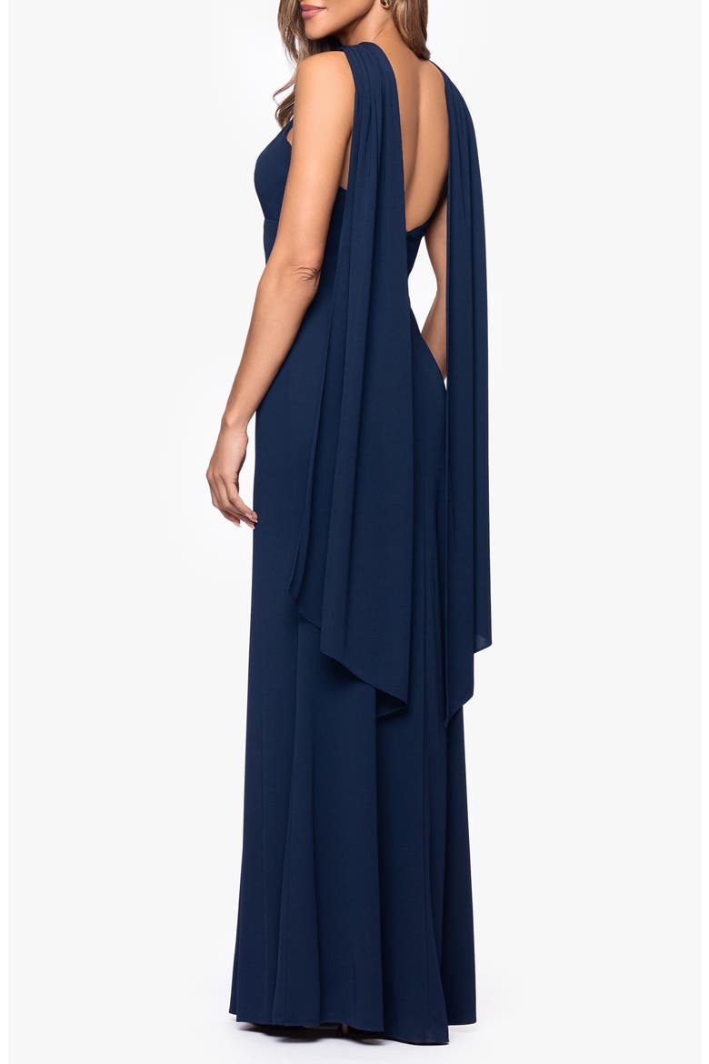 Scarf Detail Halter Neck Gown, Alternate, color, NAVY