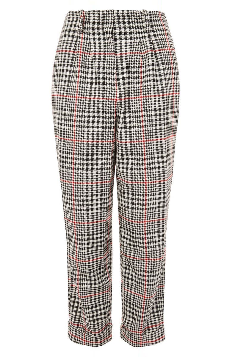 Topshop Red Pop Check High Waist Mensy Trousers, Alternate, color, 