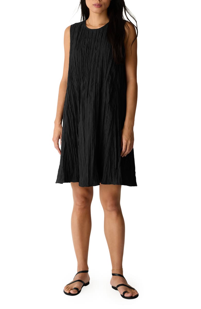 Eileen Fisher Sleeveless Silk A-Line Dress, Main, color, Black