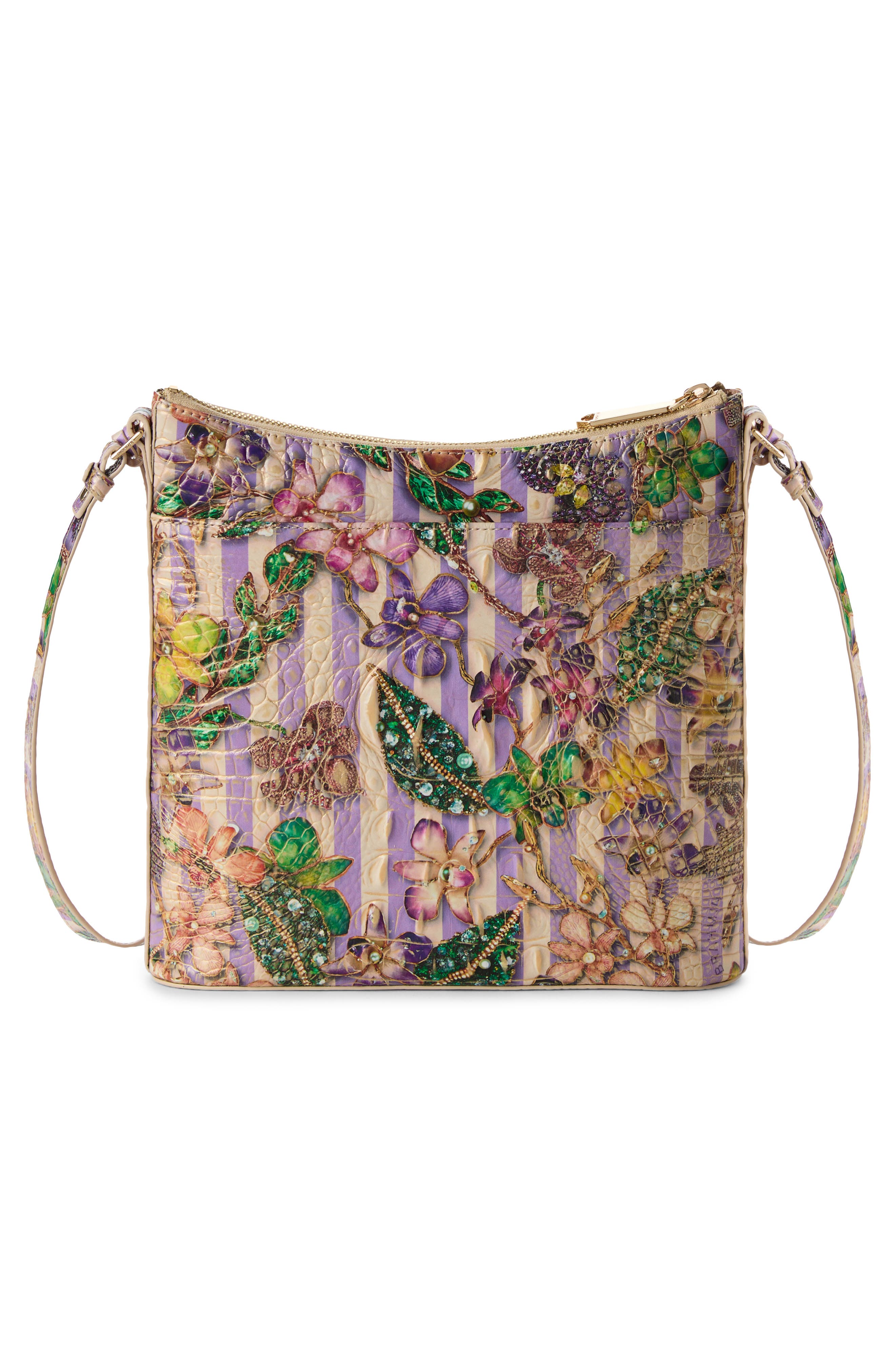 Brahmin Katie Croc Embossed Leather Crossbody Bag, Alternate, color, Pinstripe Petals