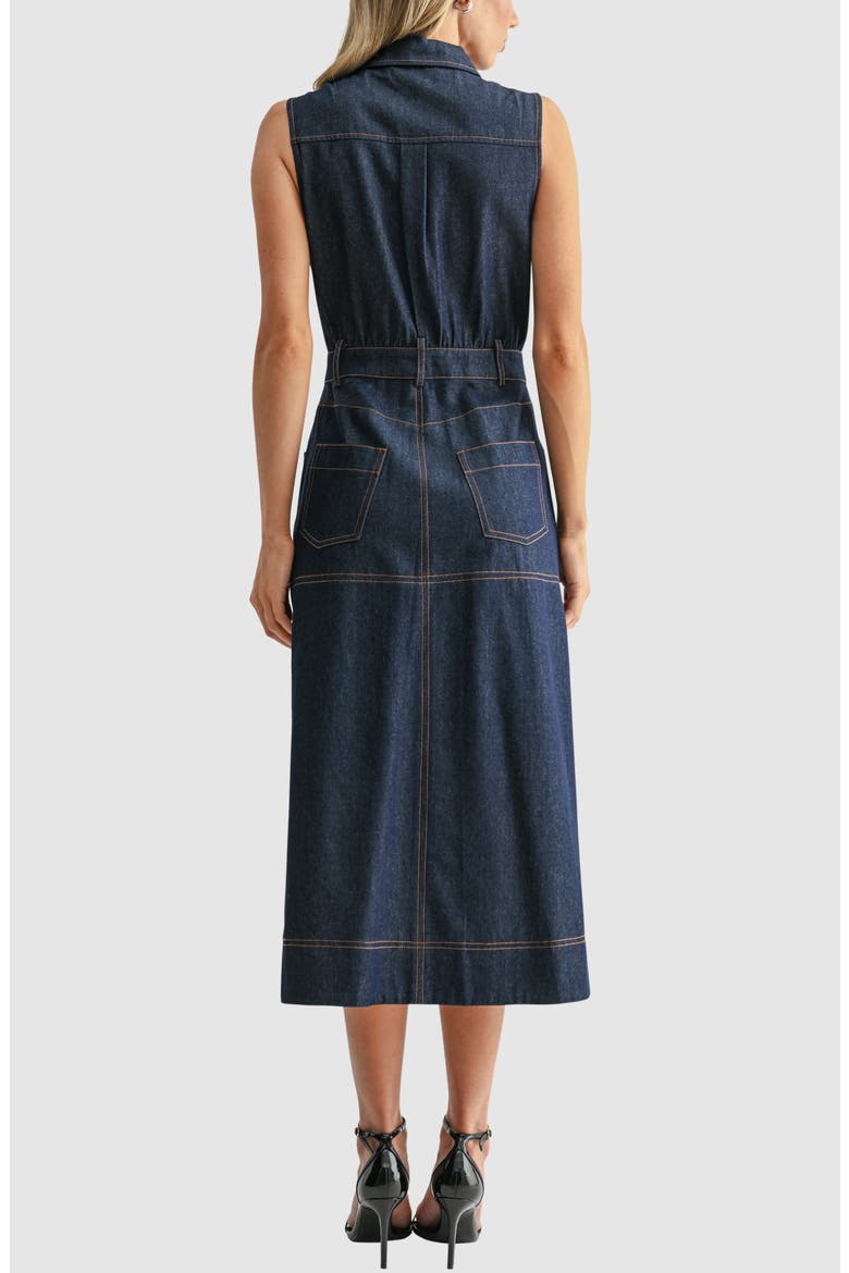 Sleeveless Cotton Blend Denim Utility Dress, Alternate, color, DARK DENIM