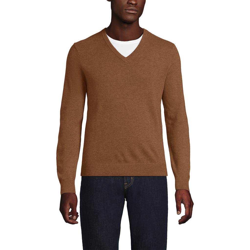 Lands' End Fine Gauge Cashmere V-neck Sweater In Brown